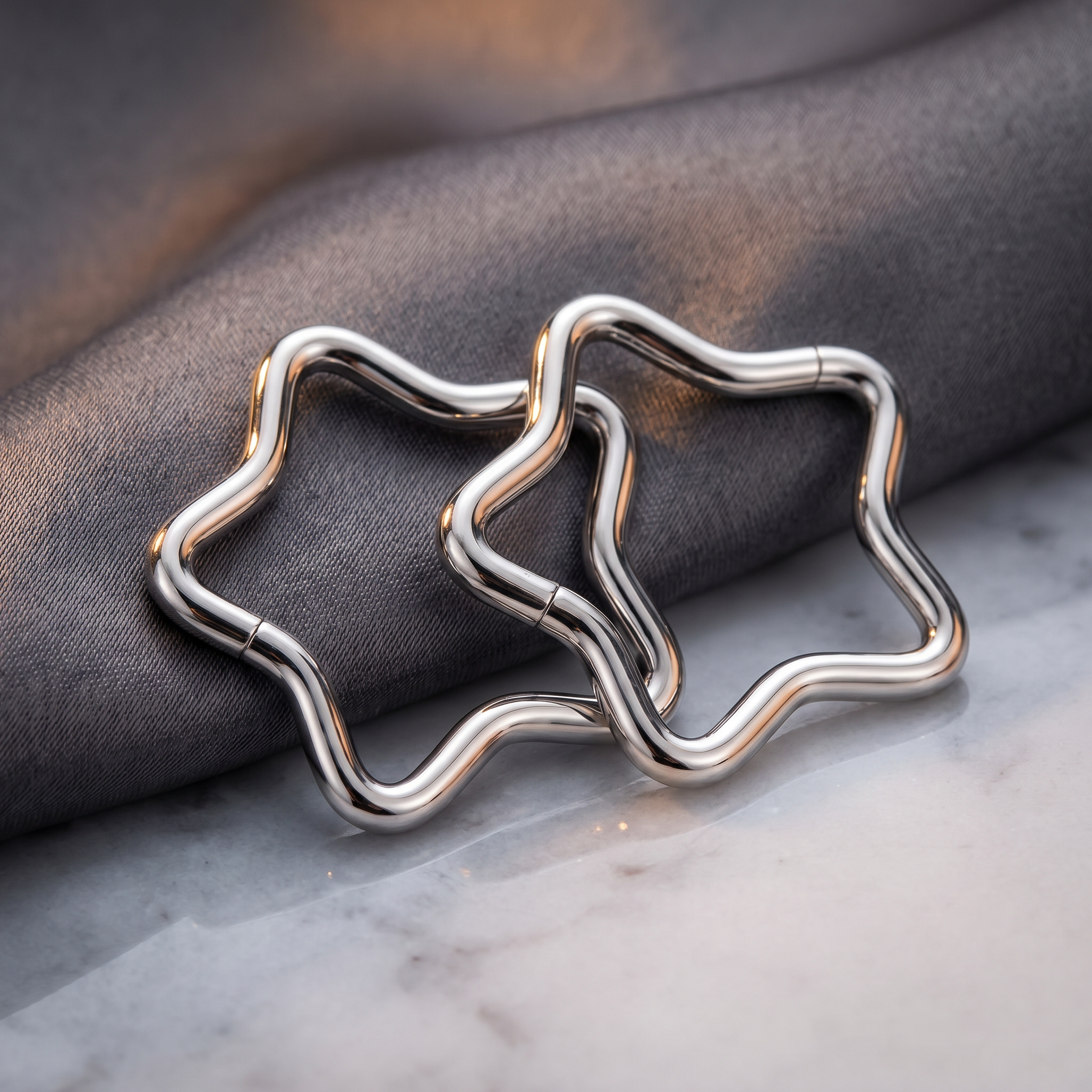 16 Gauge Silver Titanium Star Hinged Hoop Ring