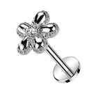 silver flower chat flat back cartilage stud
