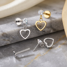 16 Gauge Threadless Dangling Hollow Heart Stud