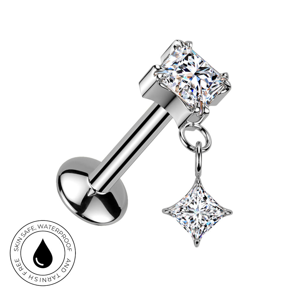 16 Gauge Threadless Titanium Dangling Crystal Stud