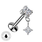 16 Gauge Threadless Titanium Dangling Crystal Stud