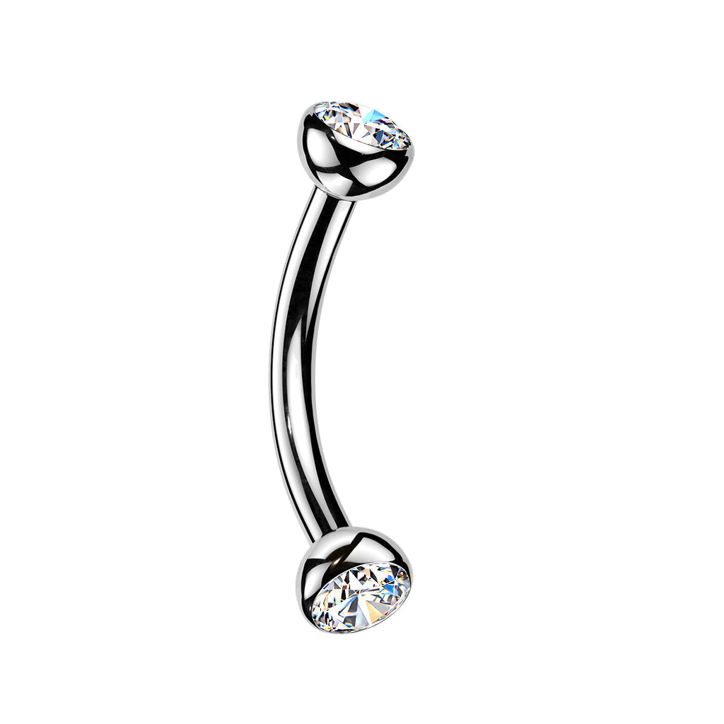 16 Gauge Titanium Curved Eyebrow Barbell With Threadless Crystal Ends