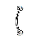 16 Gauge Titanium Curved Eyebrow Barbell With Threadless Crystal Ends