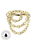 A gold-tone chain-link bracelet with a pyramid-patterned clasp, shown on a plain white background with a circular 'skin-safe waterproof' badge in the lower-left corner.