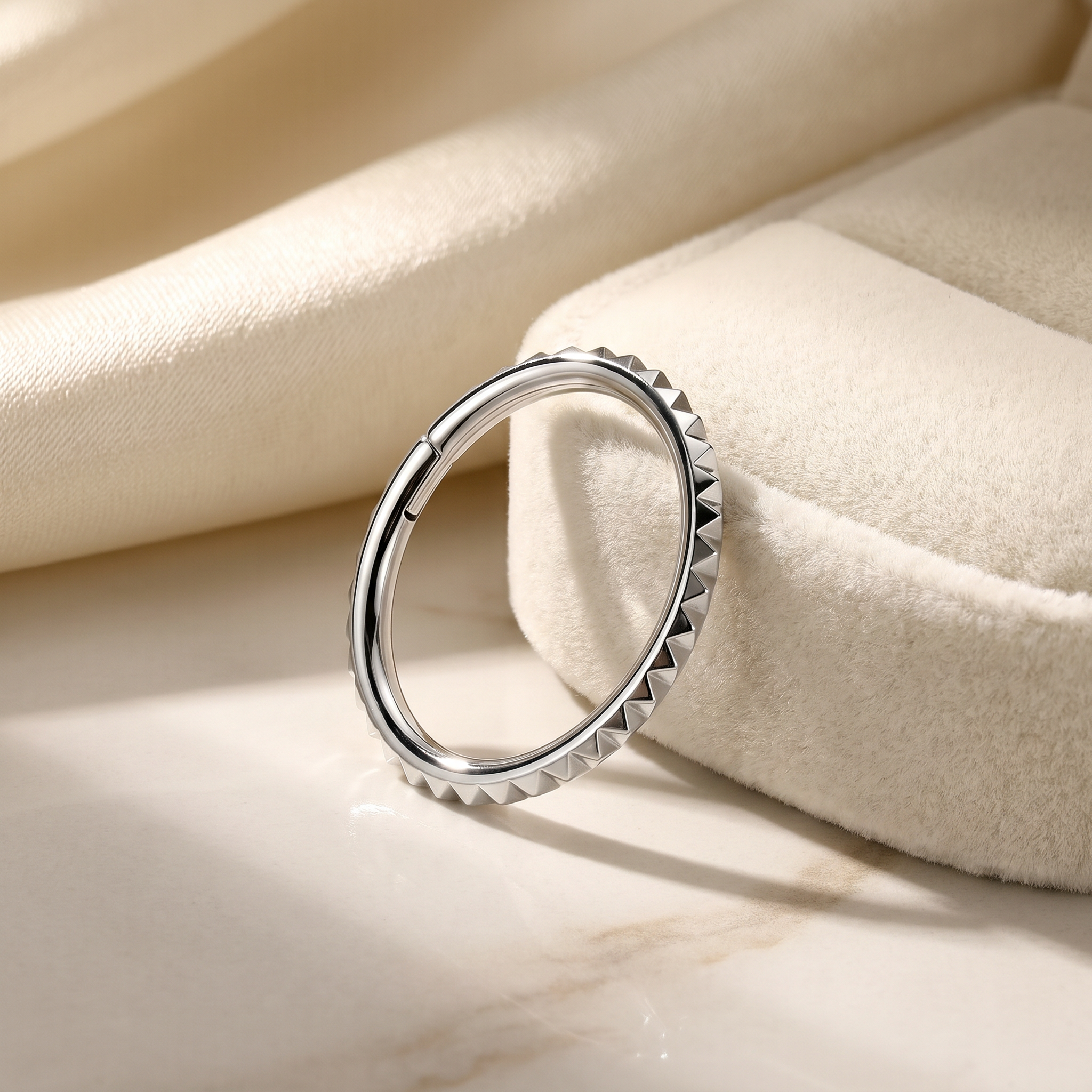 16 Gauge Titanium Diamond Cut Hinged Hoop Ring