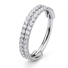 A silver-toned huggie hoop ring with two rows of clear round-cut stones, shown on a clean white background.