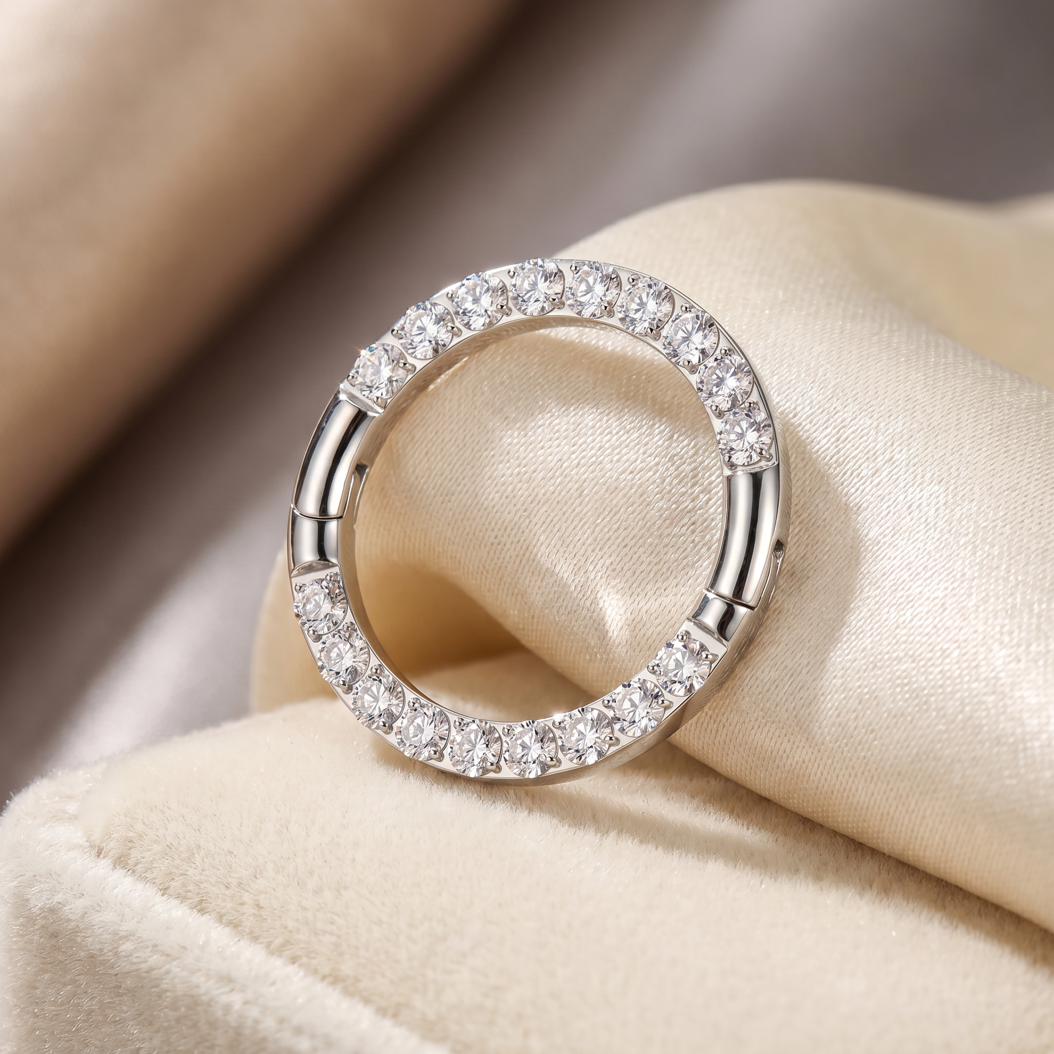16 Gauge Titanium Half Crystal Hinged Hoop Ring