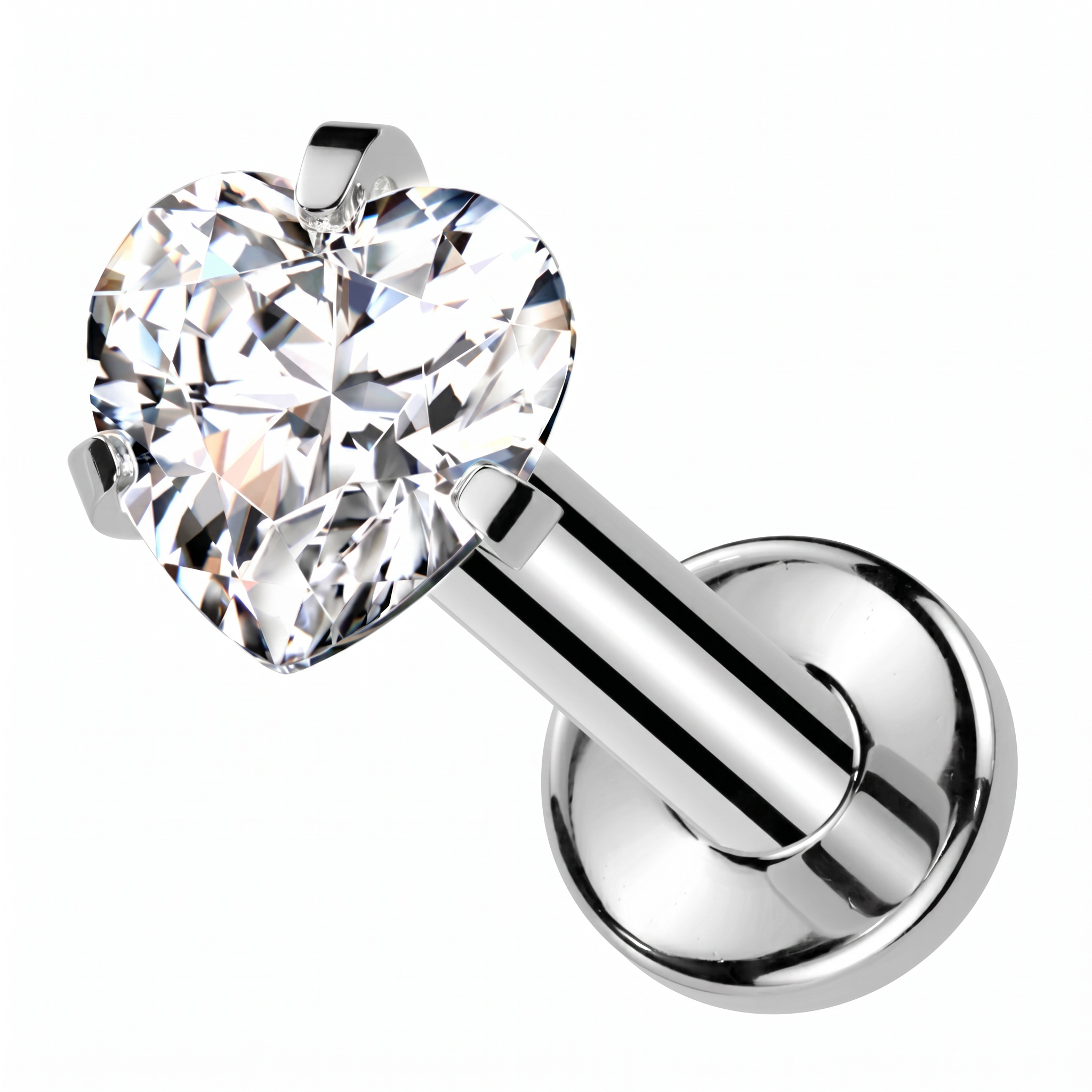 16 Gauge Titanium Prong Set Crystal Heart Stud