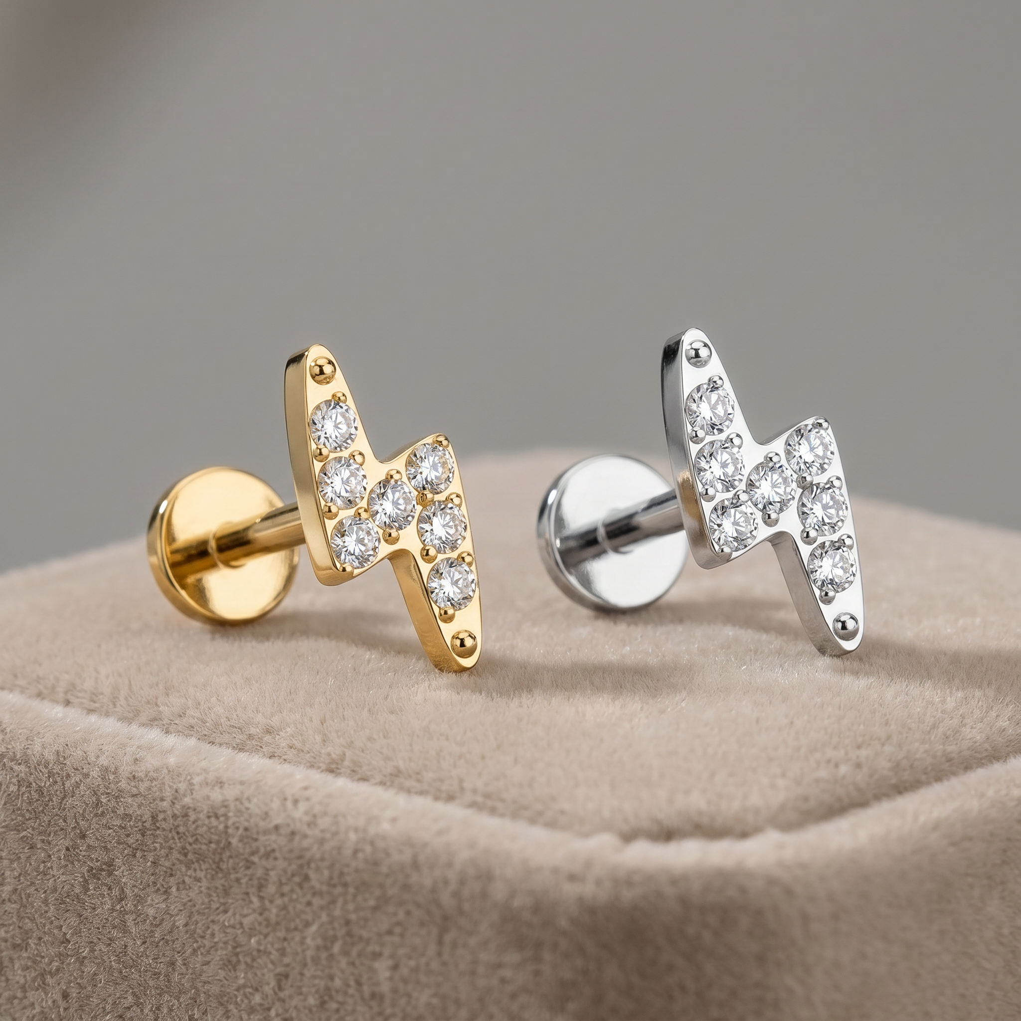 16 Gauge Titanium Threadless Lightning Bolt Stud