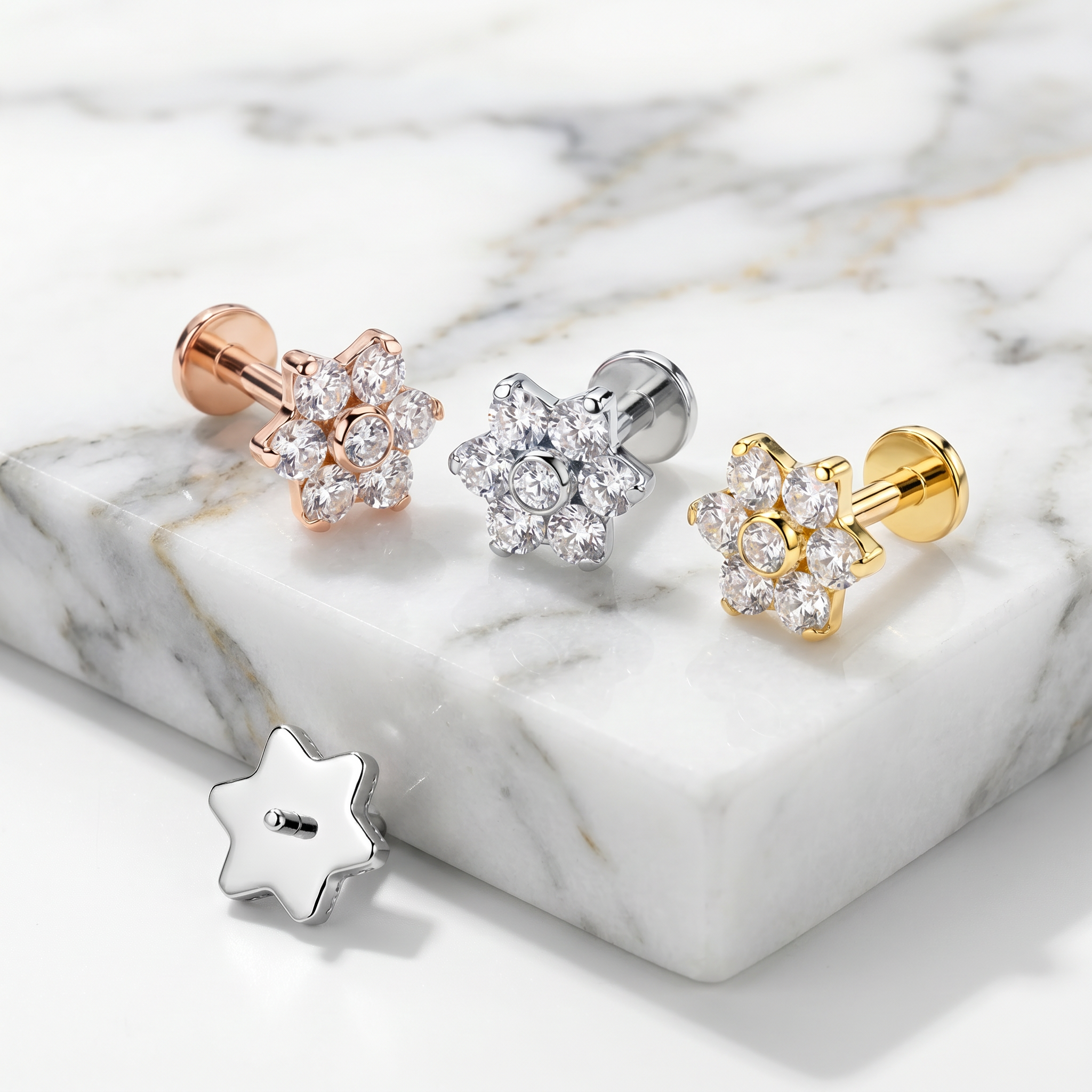 16 Gauge Titanium Crystal Flower Cartilage Stud
