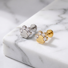 16 gauge titanium paw shaped cartilage stud with crystal detail