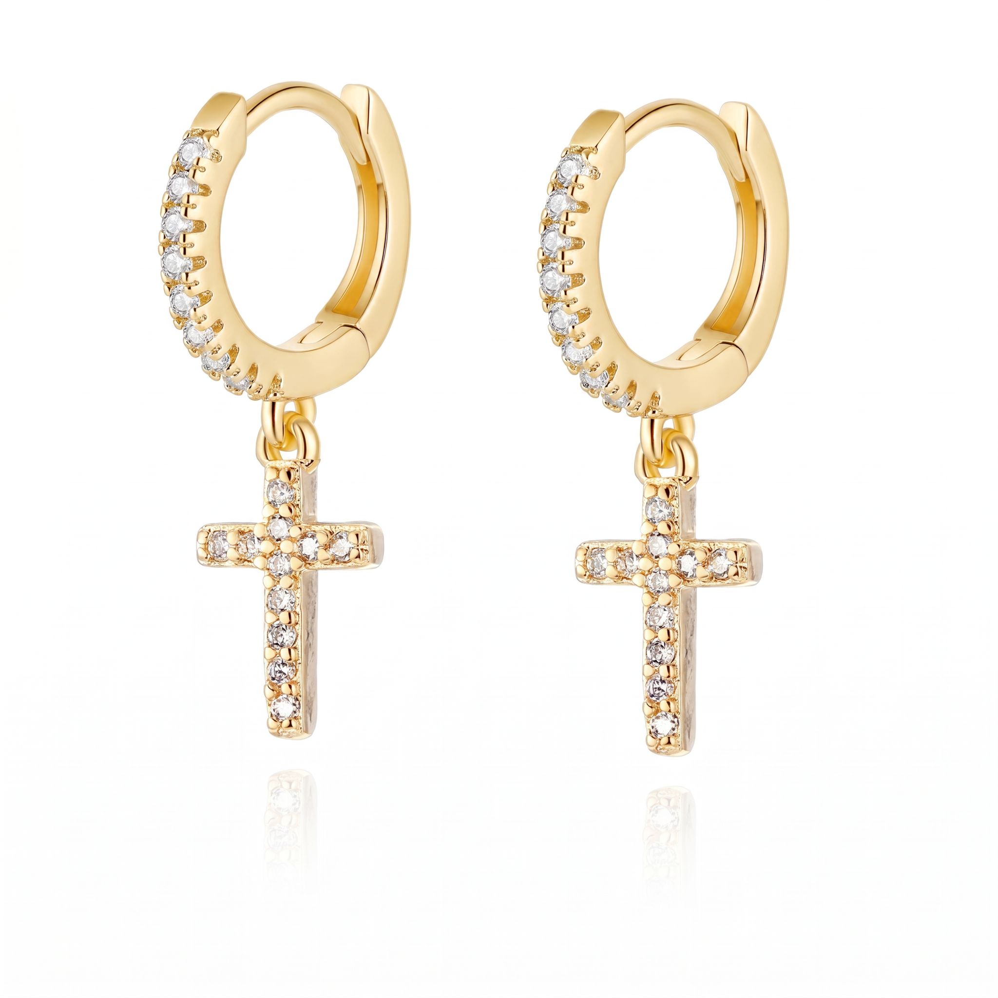 18 Gauge Dangling Crystal Cross Hoop Earrings
