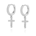 18 Gauge Dangling Crystal Cross Hoop Earrings