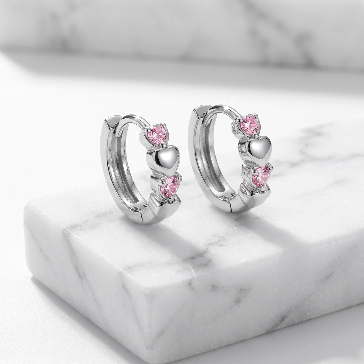 18 Gauge Hypoallergenic Crystal Heart Kids Hoop Earrings