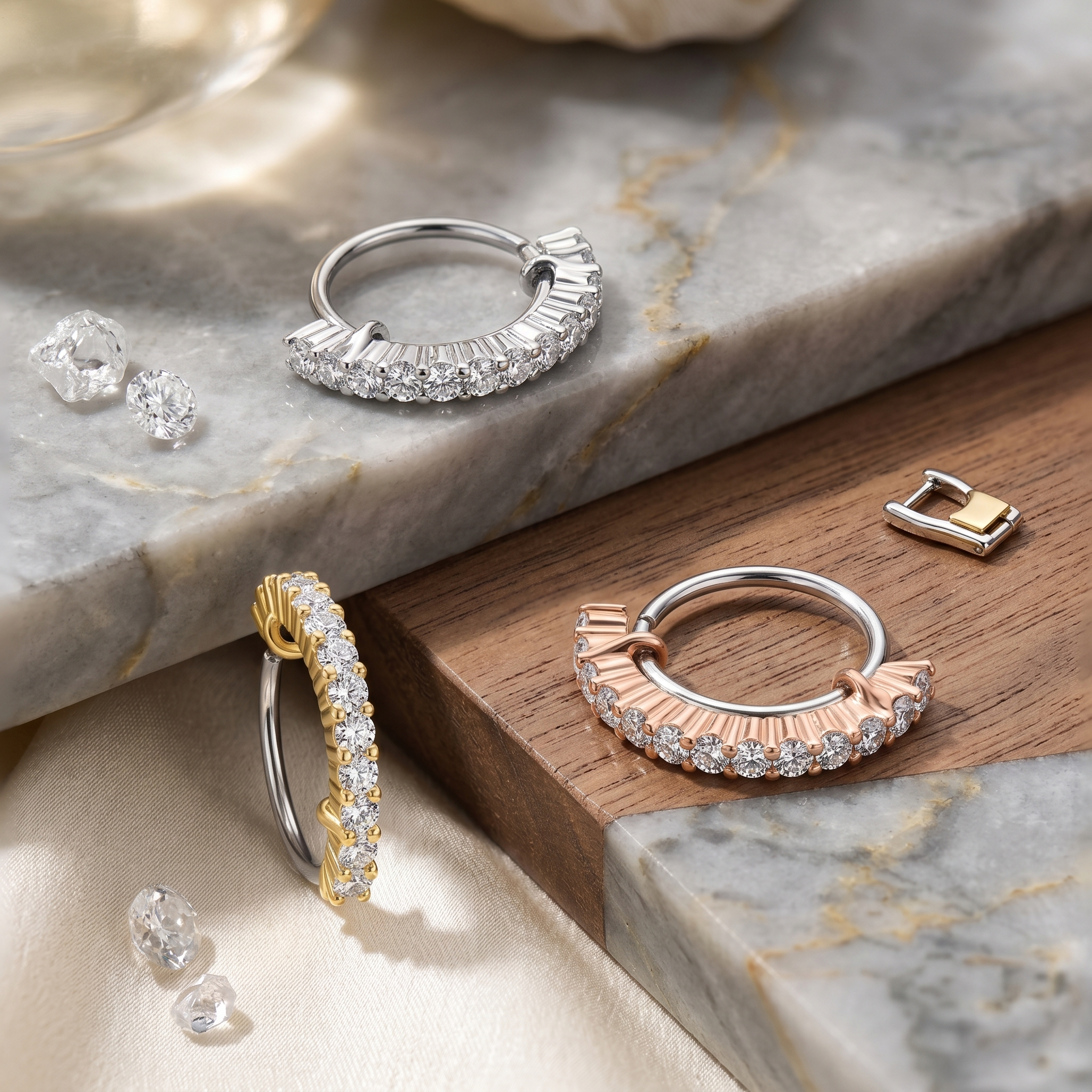 20 Gauge Crystal Row Hoop Ring For Nose & Ear