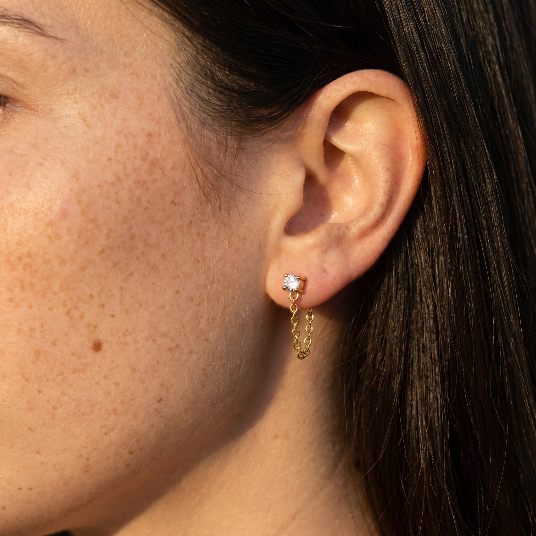 20 Gauge Gold Plated Crystal & Chain Stud