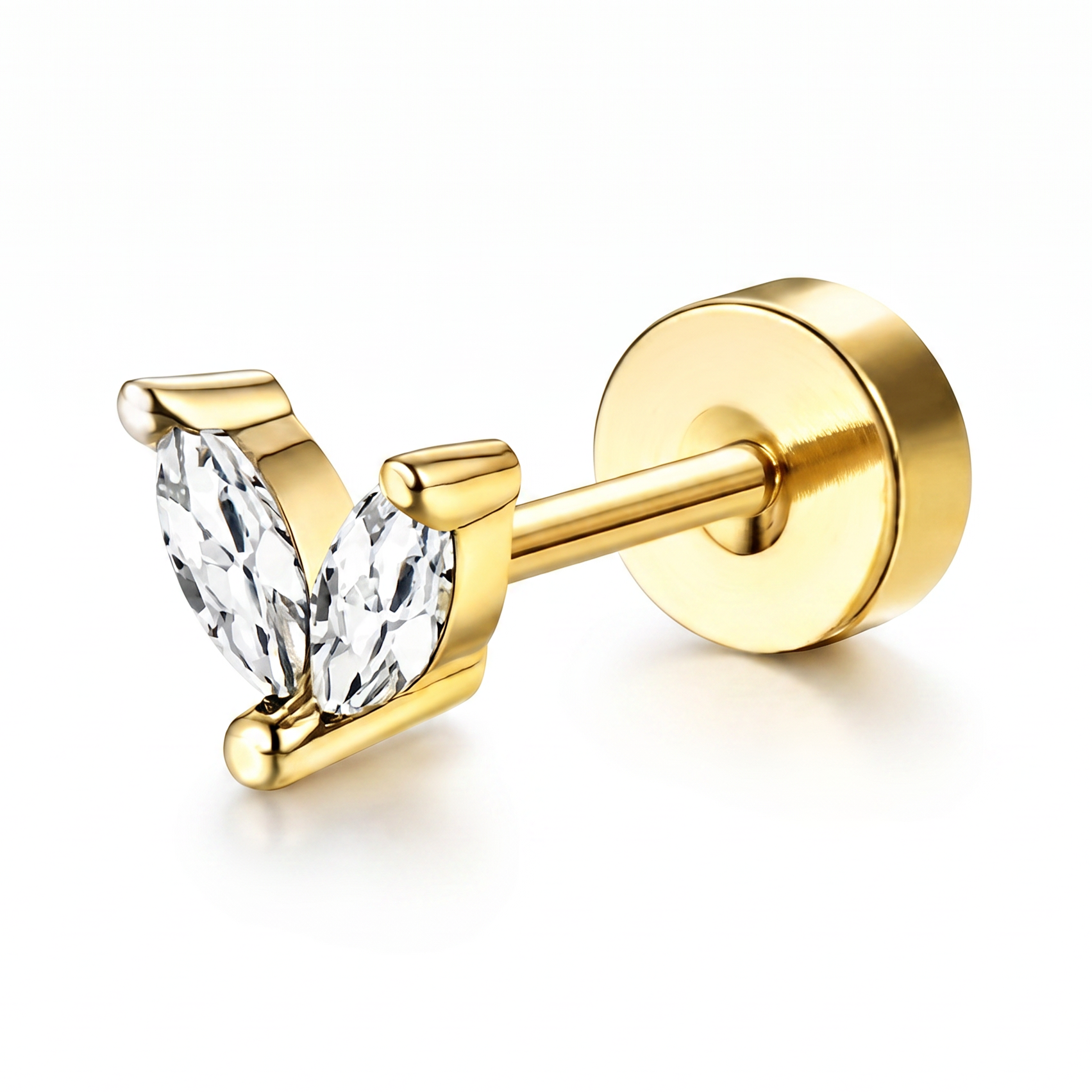 20 Gauge Gold Plated Double Crystal Stud