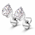 A pair of silver stud earrings with pear-cut clear gemstones, shown on a clean white background.