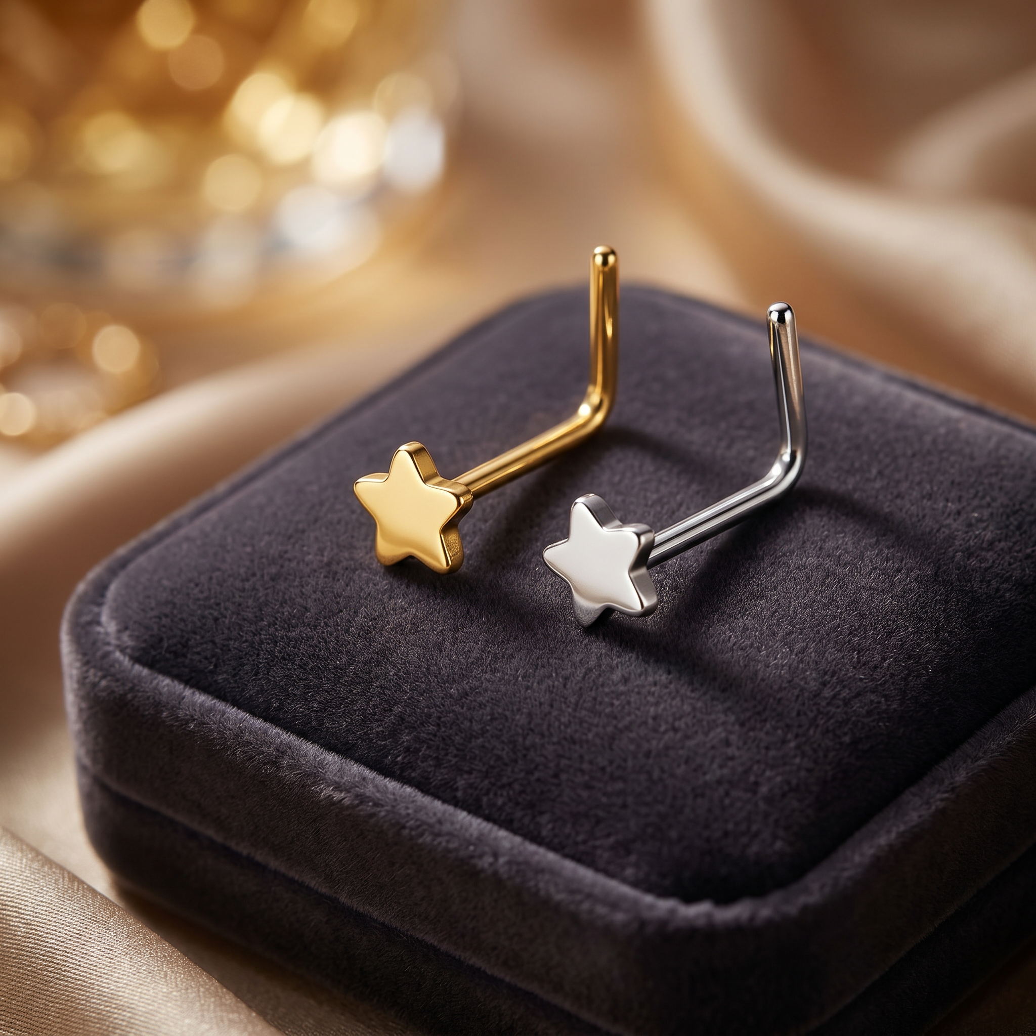 20 Gauge Hypoallergenic Star Top End L-Bend Nose Stud