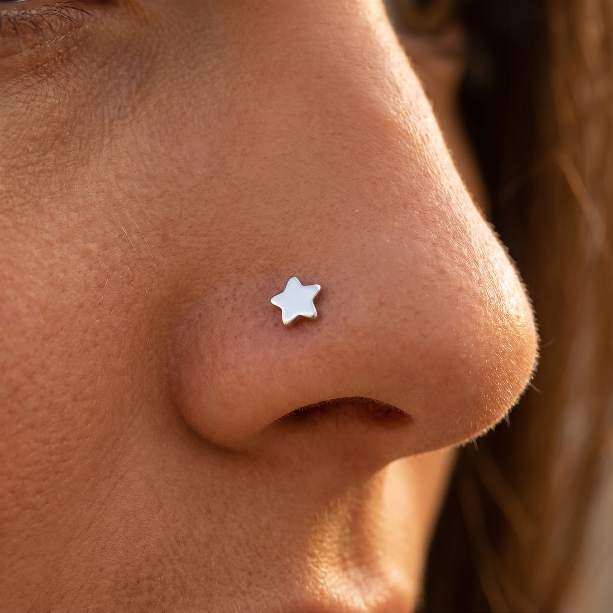 20 Gauge Hypoallergenic Star Top End L-Bend Nose Stud