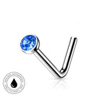 20 Gauge Titanium Crystal L- Bend Nose Stud