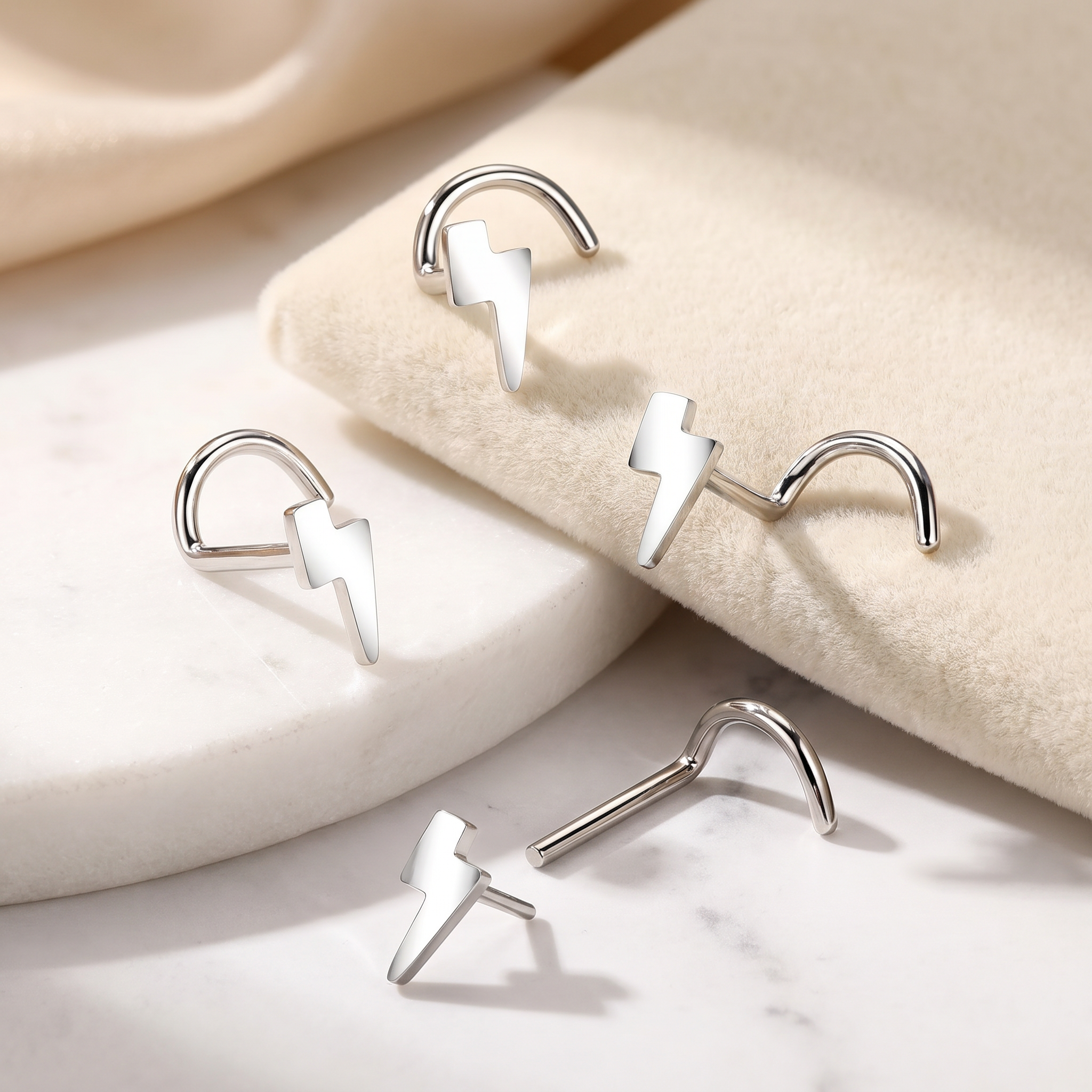 20 Gauge Titanium Lightning Bolt Screw Nose Stud