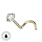 20 Gauge Titanium Prong Set Crystal Screw Nose Stud - GOLD