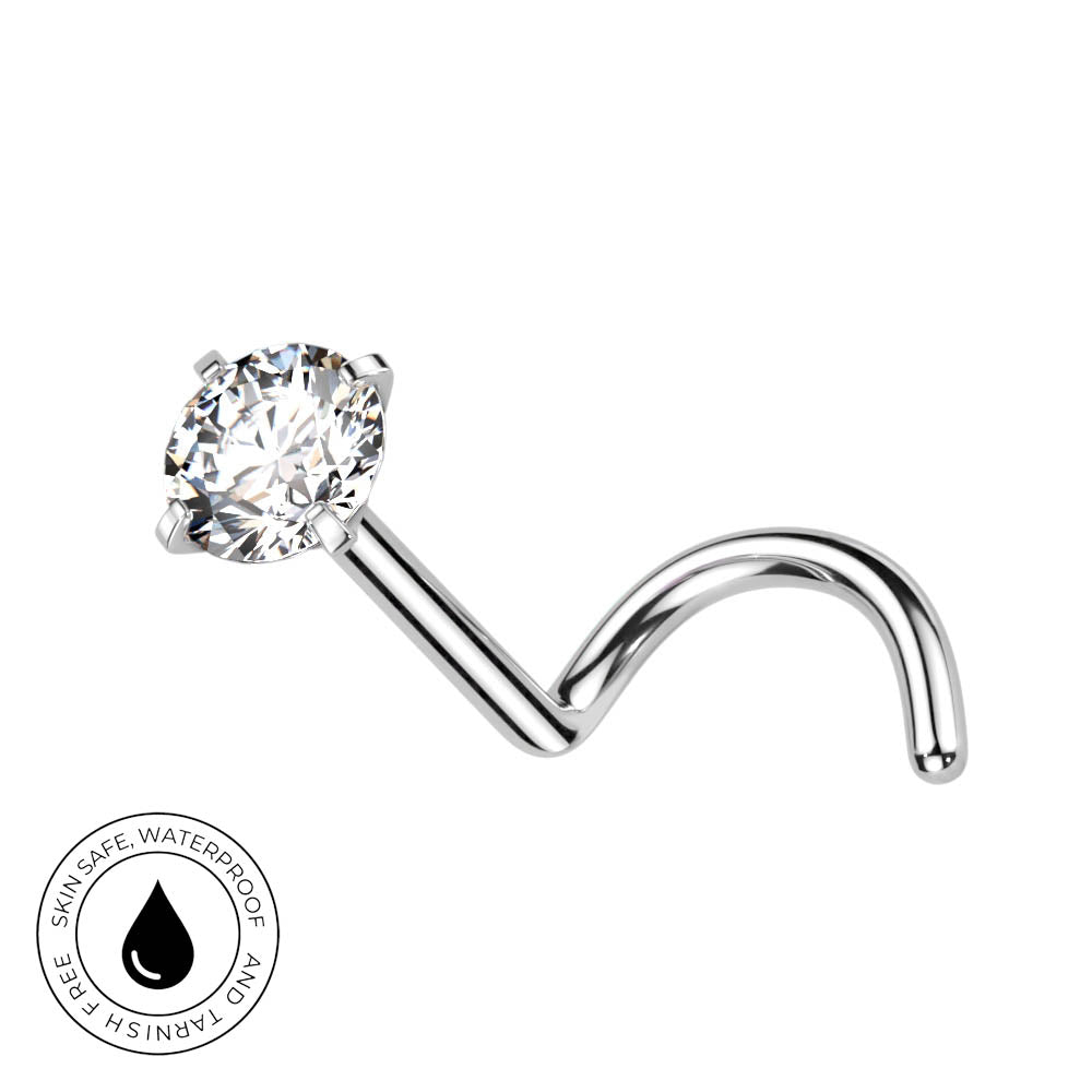 20 Gauge Titanium Prong Set Crystal Screw Nose Stud 