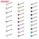 Multi Pack Of 28 Straight Silver Nose Studs