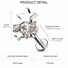 16 Gauge Internally Threaded Star Top Cartilage Stud diagram