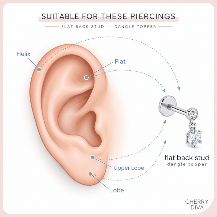 16 Gauge Hypoallergenic Internally Threaded Dangling Star Stud piercing placement guide