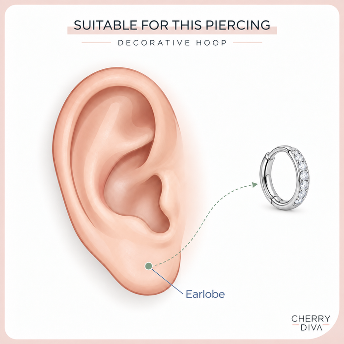 Dangling Geometric Crystal Huggie Hoop Earrings piercing placement guide