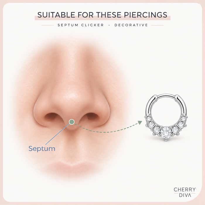 16 Gauge Hypoallergenic Hinged Five Crystal Hoop piercing placement guide 2