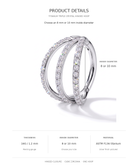 Product details graphic for a silver-toned triple crystal hinged hoop ring, showing a 16G/1.2 mm thick hinged closure ring with cubic zirconia pavé-set bands.