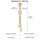 14G Titanium Double Dangling Crystal Chain Belly Bar size guide