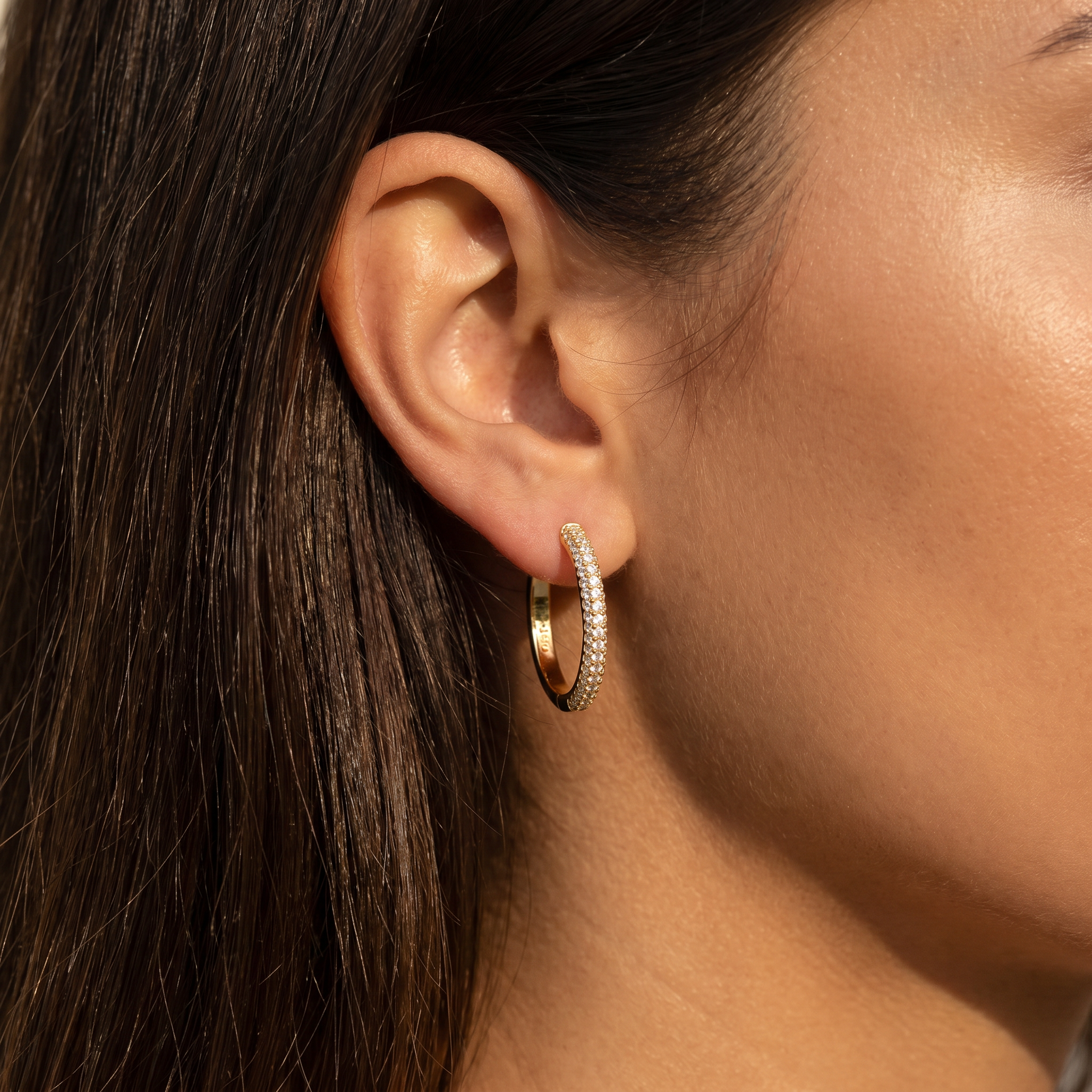 Gold Plated Sterling Silver Crystal Hoop Earrings
