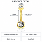14 Gauge Gold Double Crystal Belly Button Bar