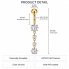 14G Titanium Four Crystal Cascade Belly Bar size guide