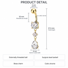 14 Gauge Double Dangling Crystal Teardrop Belly Bar - Gold