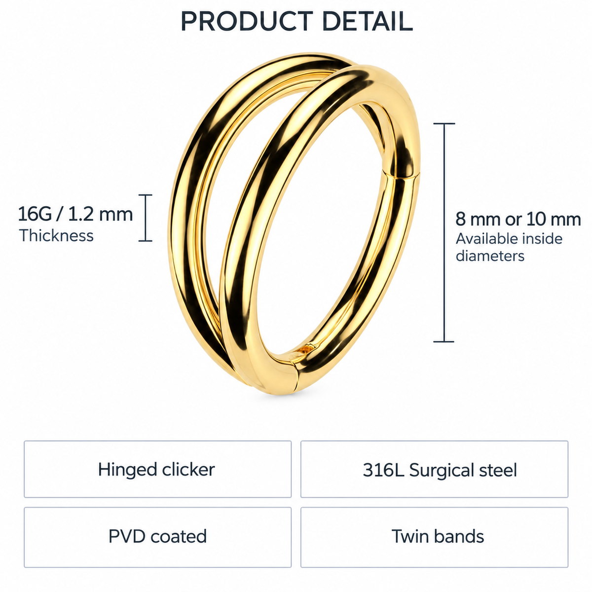 16 Gauge Double Hoop Hinged Clicker Segment Ring size guide