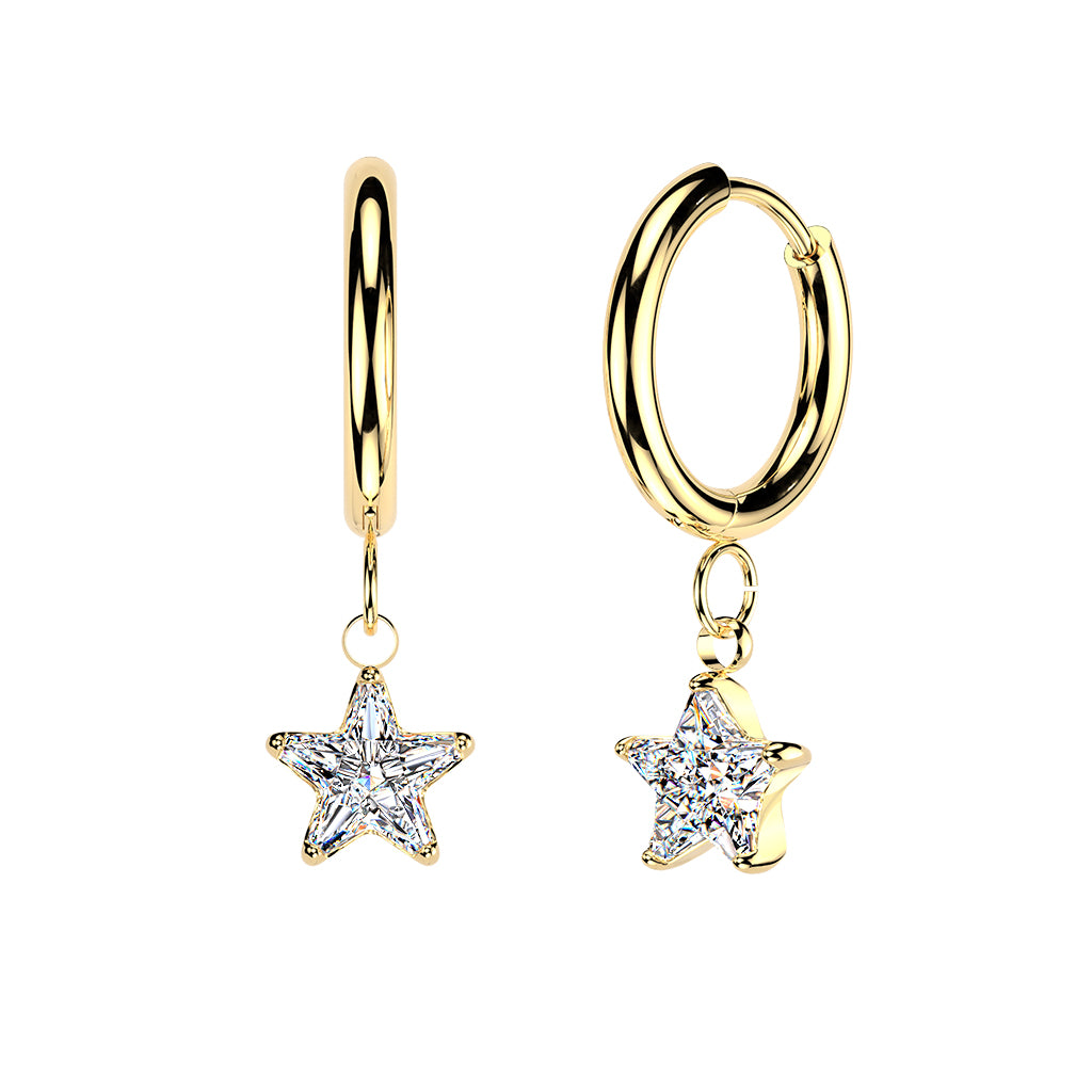 Hypoallergenic Crystal Star Hinged Hoop Earrings