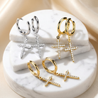 Hypoallergenic Dangling Celtic Crystal Cross Hoop Earrings