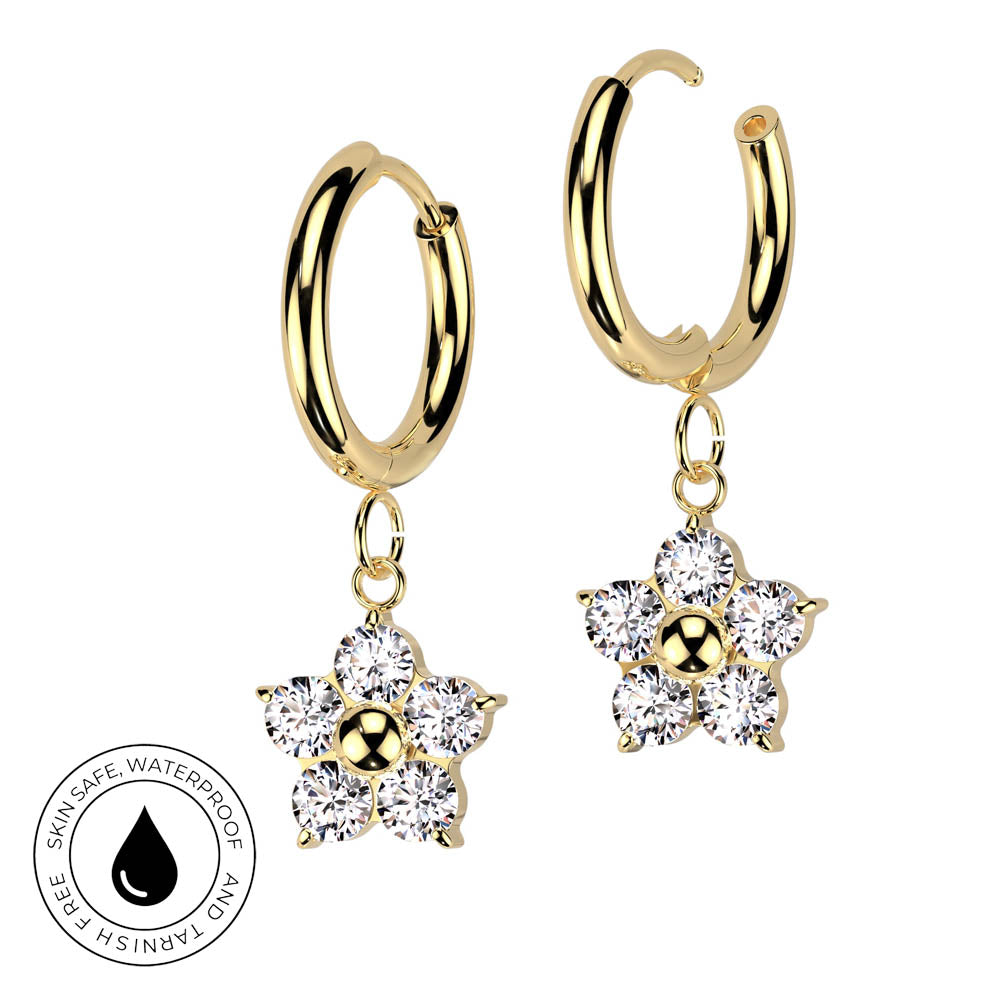Hypoallergenic Dangling Crystal Flower Huggie Hoop Earrings