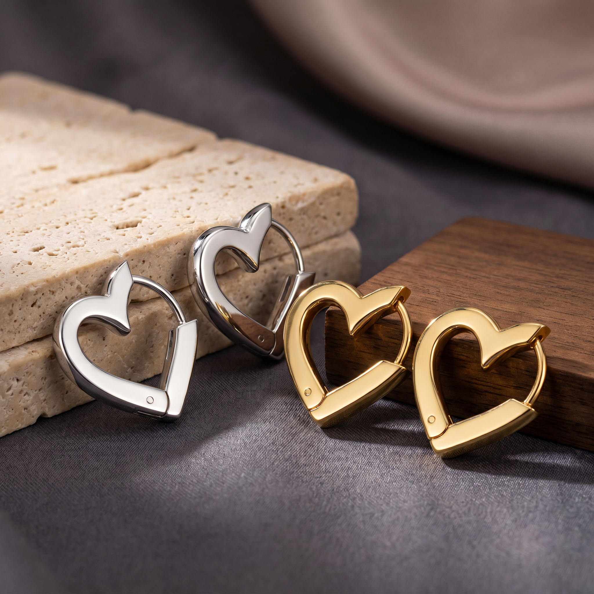 Hypoallergenic Heart Shaped Hinged Hoop Earrings