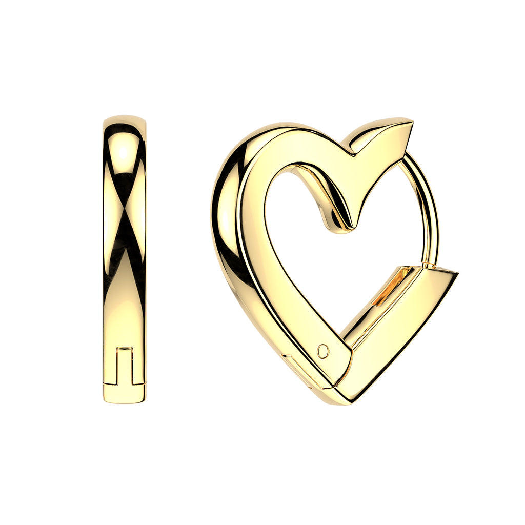 Hypoallergenic Heart Shaped Hinged Hoop Earrings