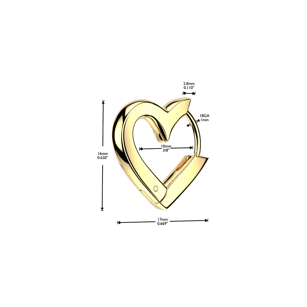 Hypoallergenic Heart Shaped Hinged Hoop Earrings