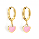 Hypoallergenic Pink Heart Hinged Hoop Earrings
