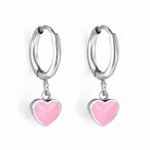 Hypoallergenic Pink Heart Hinged Hoop Earrings
