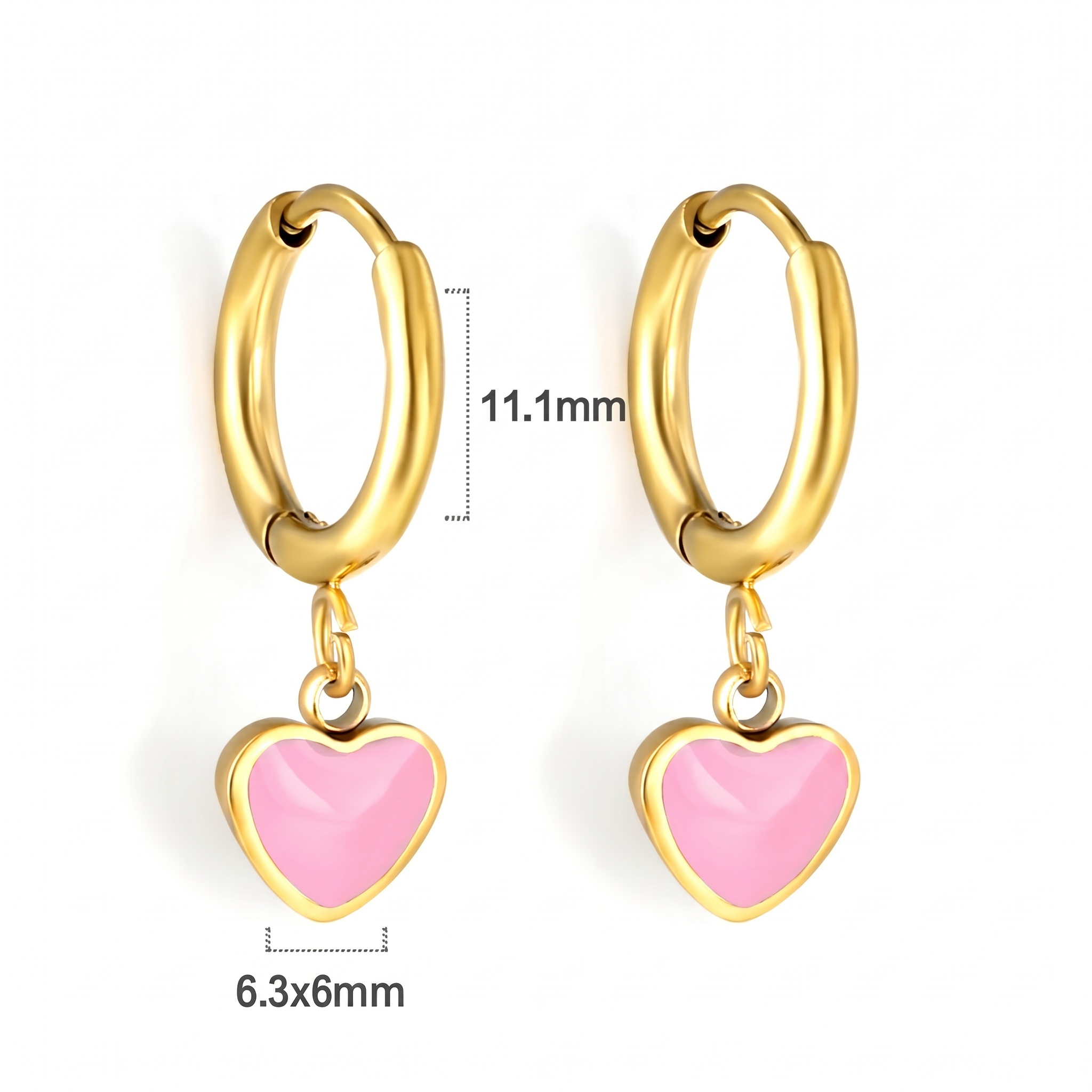 Hypoallergenic Pink Heart Hinged Hoop Earrings