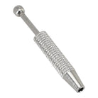 Metallic grabber tool with textured handle on a white background